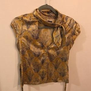Free People Silk Tie Neck Print Blouse